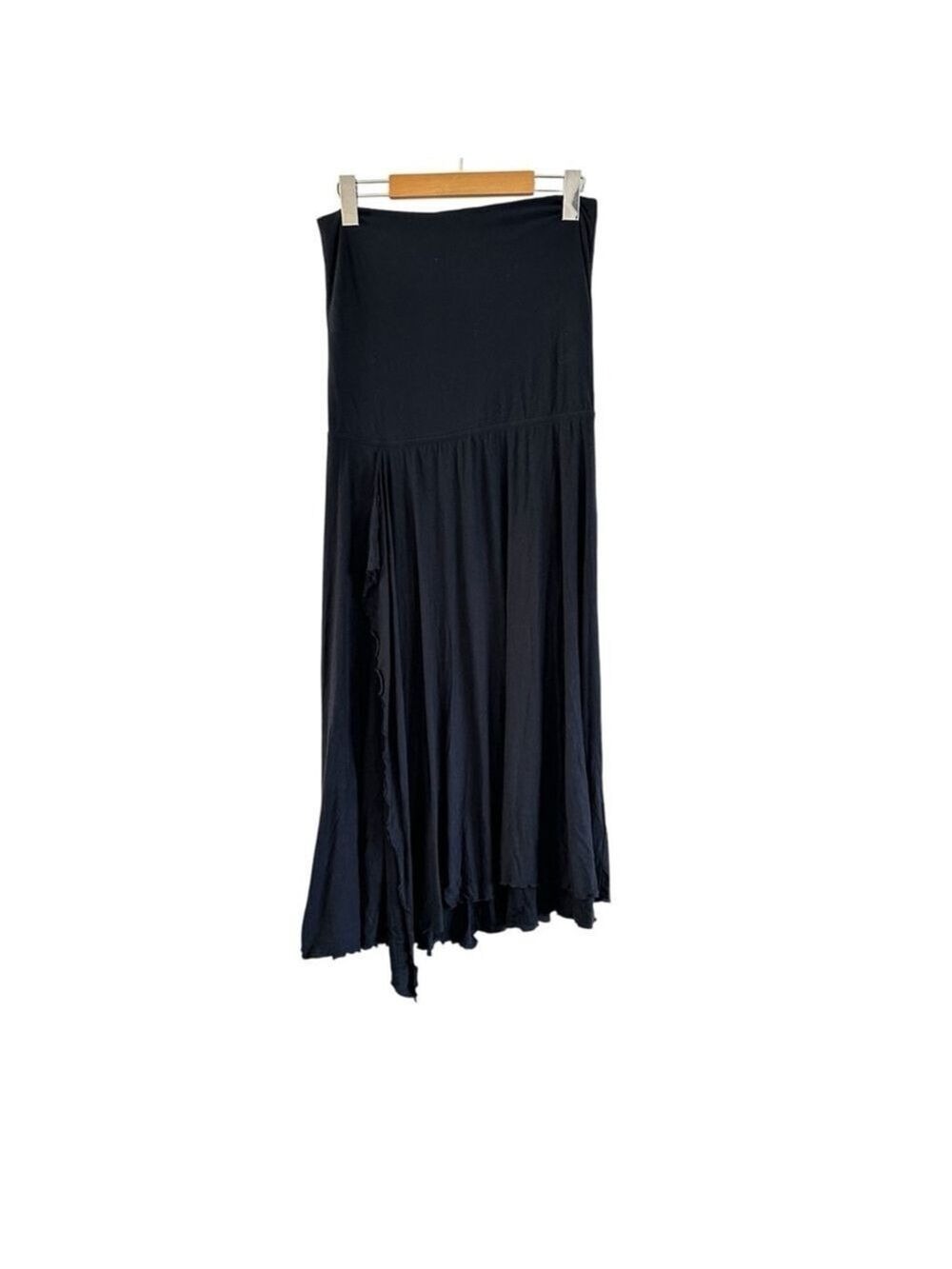 Seafolly Black Asymmetrical Sarong Micro Modal Midi Skirt Size 12 Side Slit